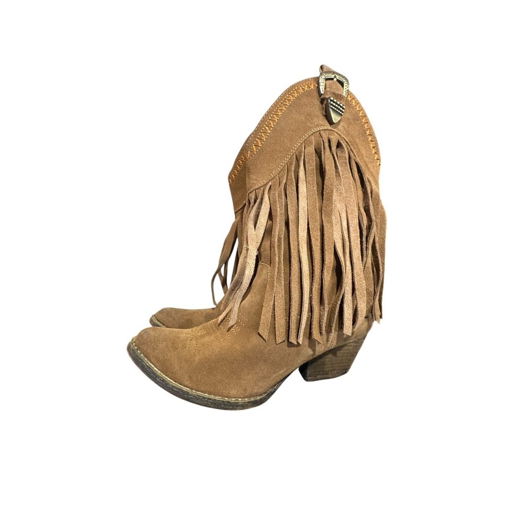 Very Volatile Hillside Fringe Cowgirl Boots Brown Womens Size 7.5 Western